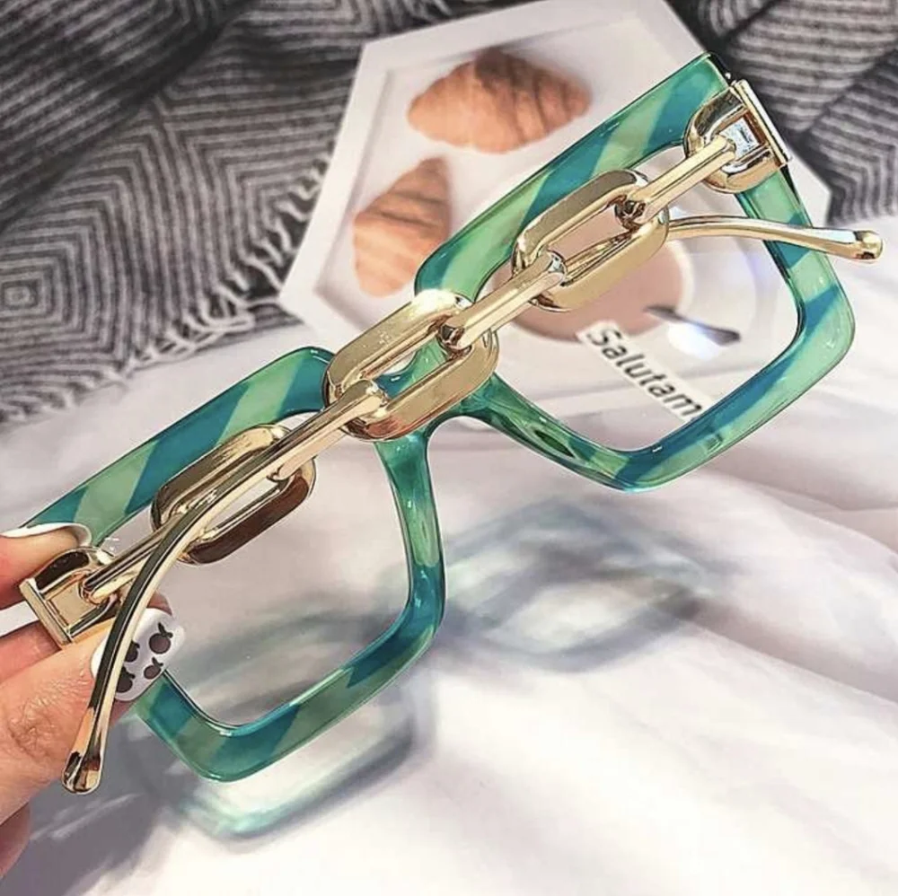 NEW Green and Clear Chain Fashion Sunglasses